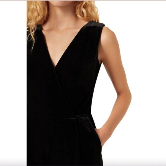 FRENCH CONNECTION JUMPSUIT MARIE STINA VELVET V-NECK SIZE 10 BLACK POCKETS NWT - Picture 4 of 15